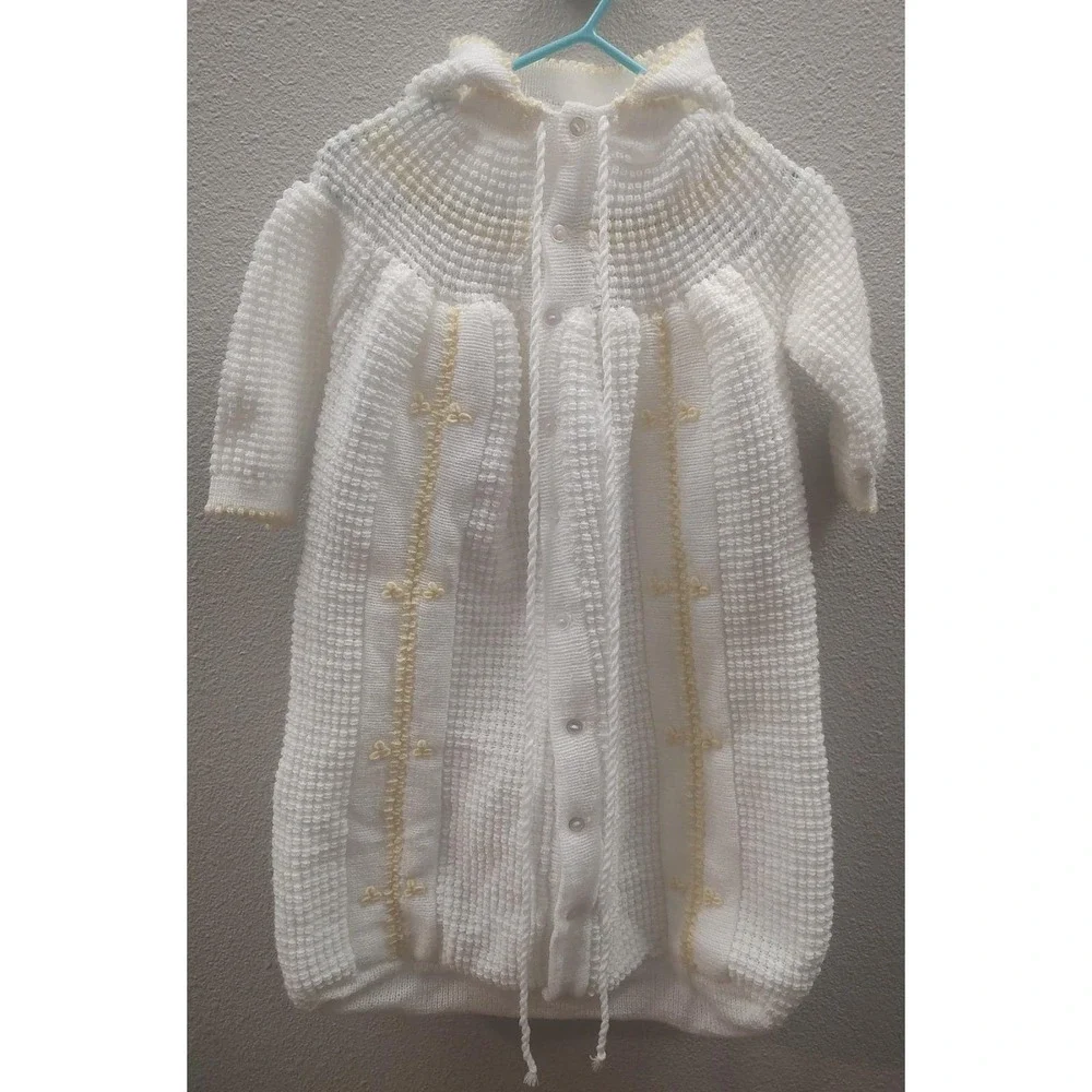 Vtg Nordstrom Creamy White Yellow Car Seat Hooded Baby Sack Christening D4